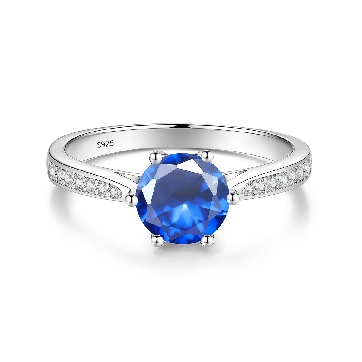 S925 Sterling Silver Six-Prong Round Colored Moissanite Ring