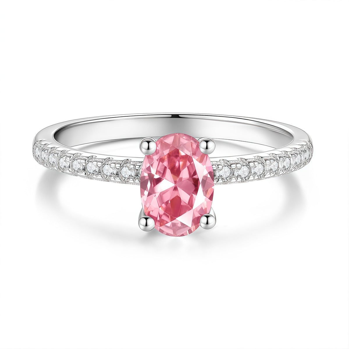 S925 Sterling Silver Oval-Shaped Ring with Colored Moissanite