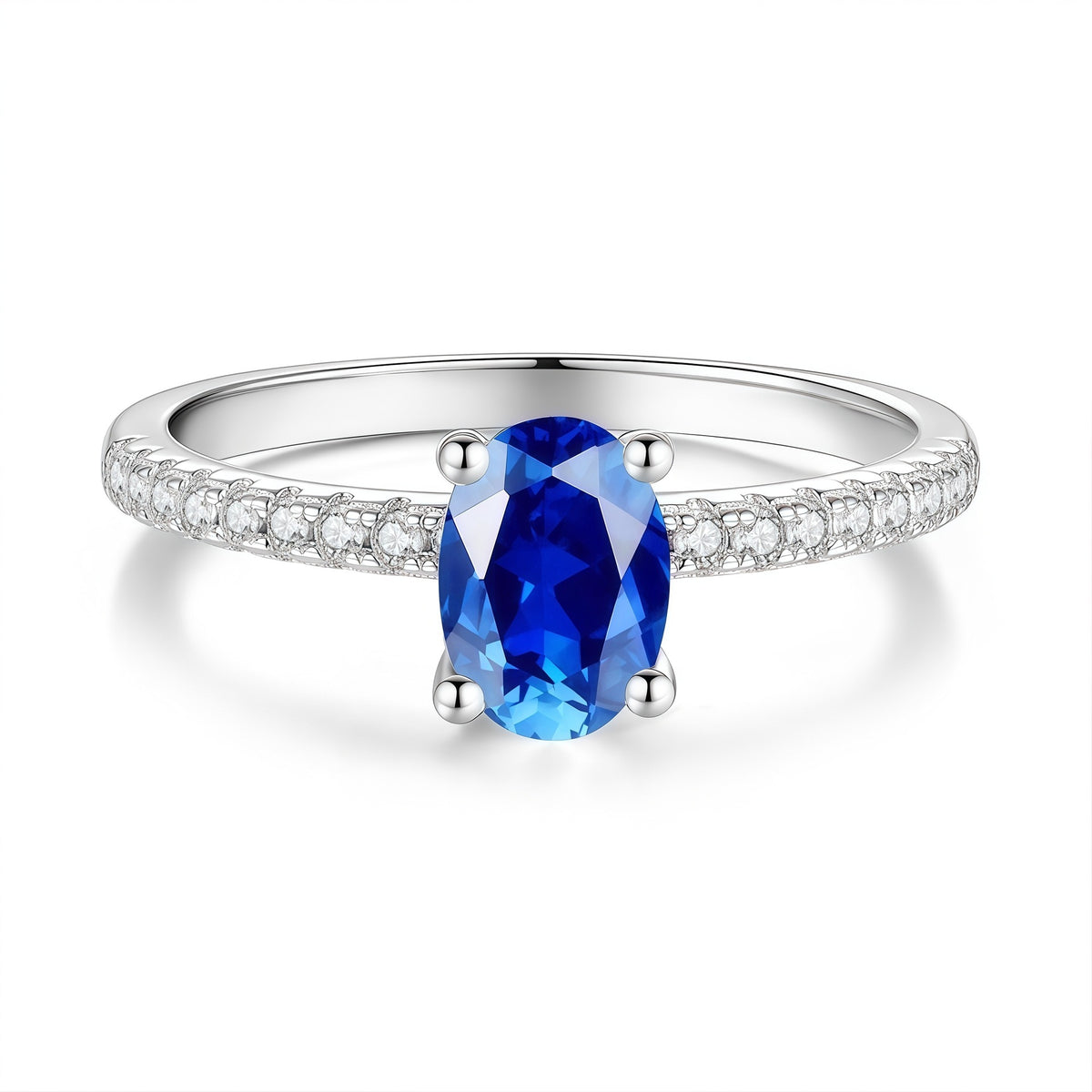 S925 Sterling Silver Oval-Shaped Ring with Colored Moissanite