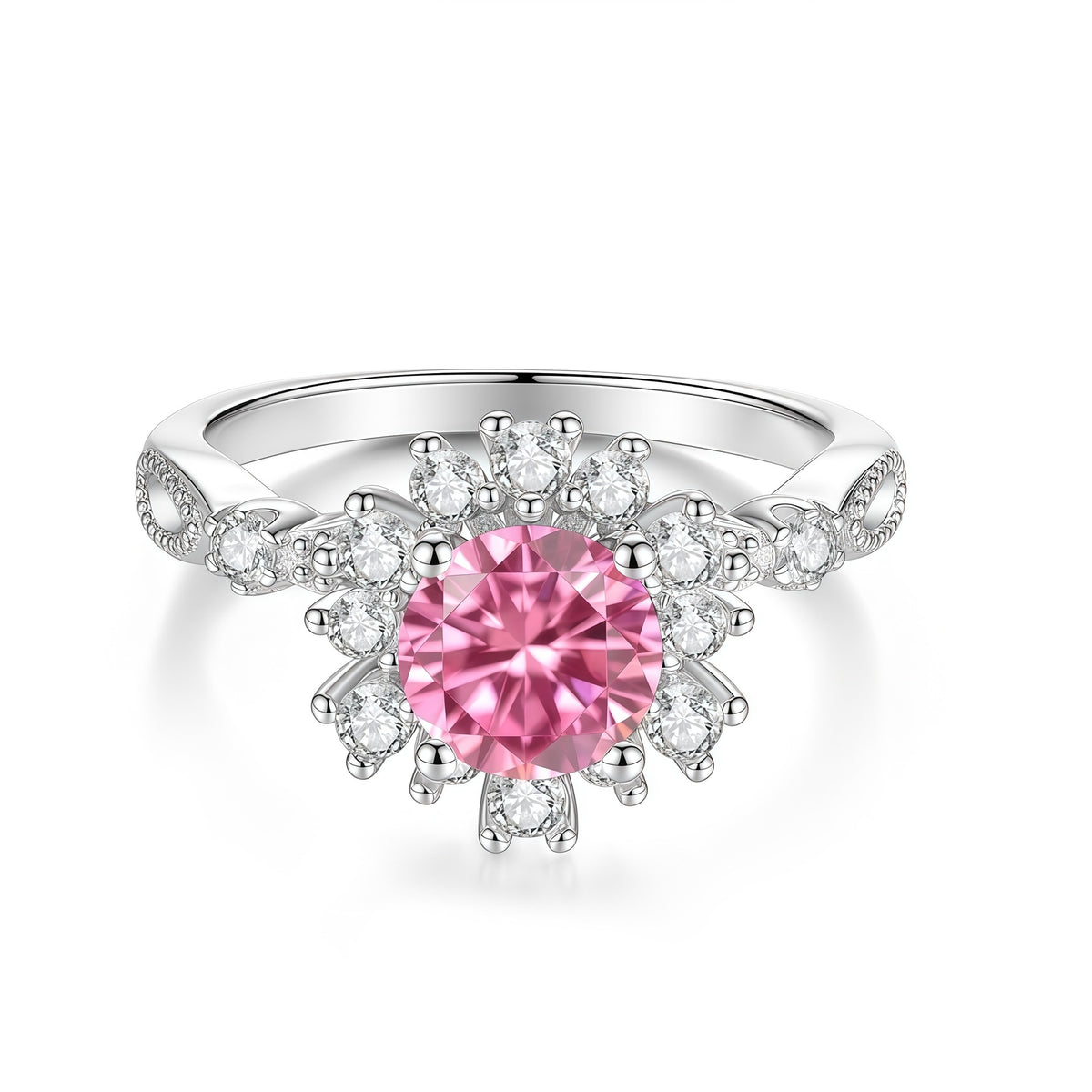S925 Silver Flower Ring with Colorful Moissanite