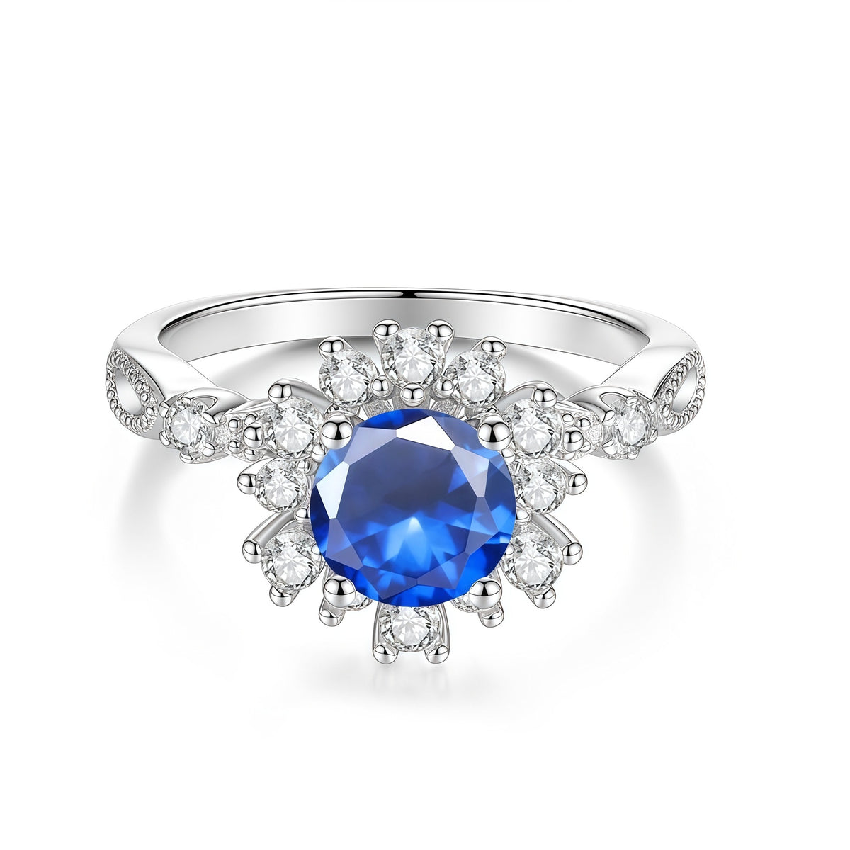 S925 Silver Flower Ring with Colorful Moissanite