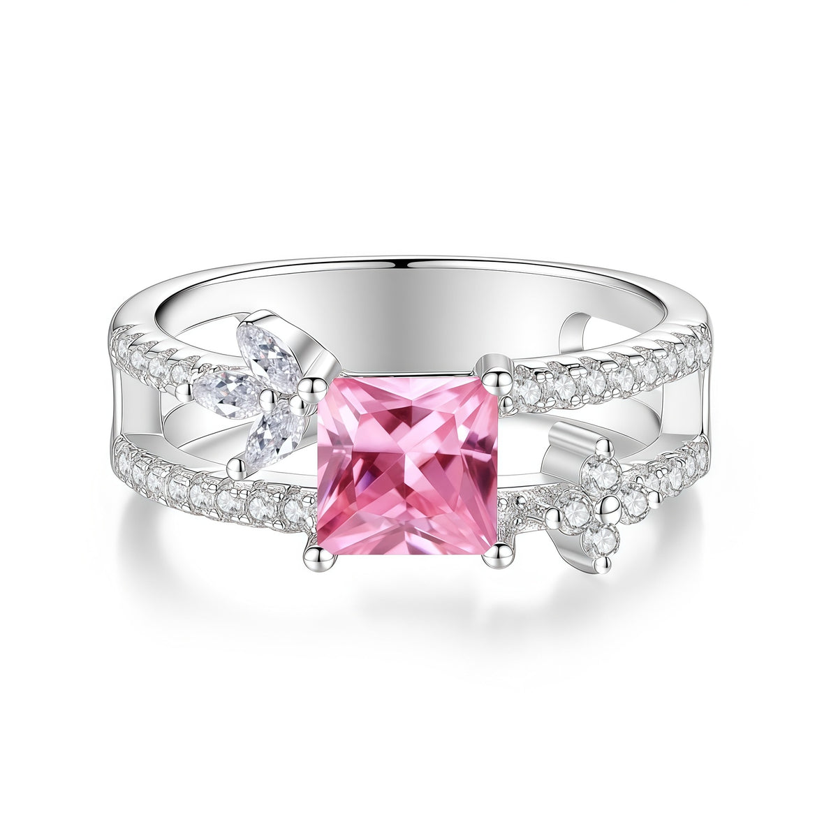 S925 Sterling Silver Square-Cut Colored Moissanite Ring