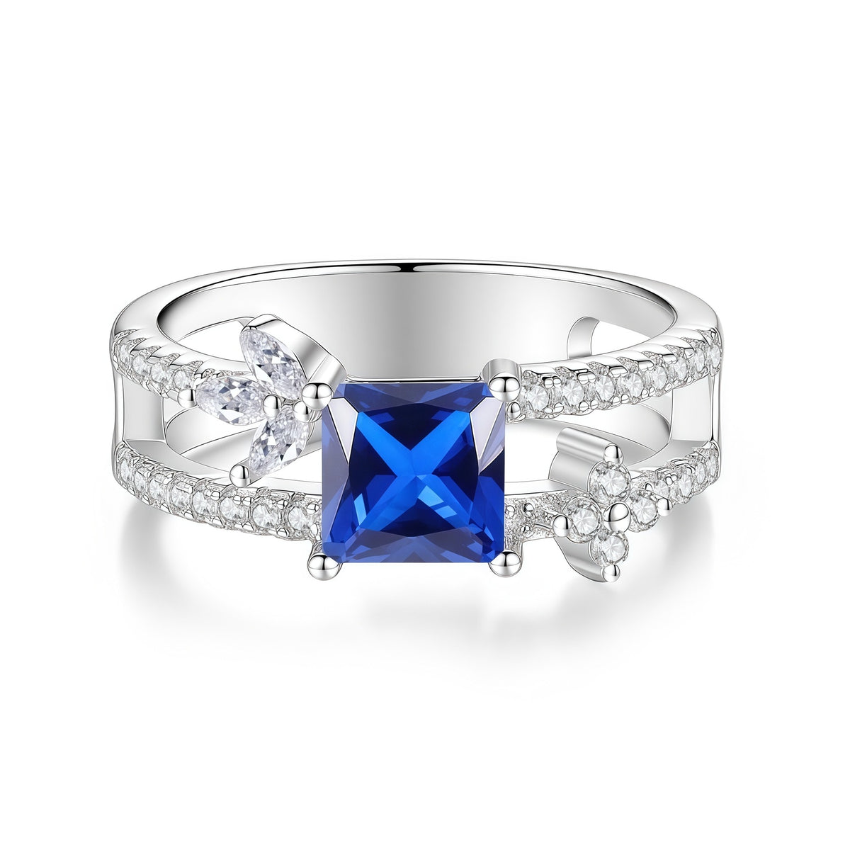 S925 Sterling Silver Square-Cut Colored Moissanite Ring
