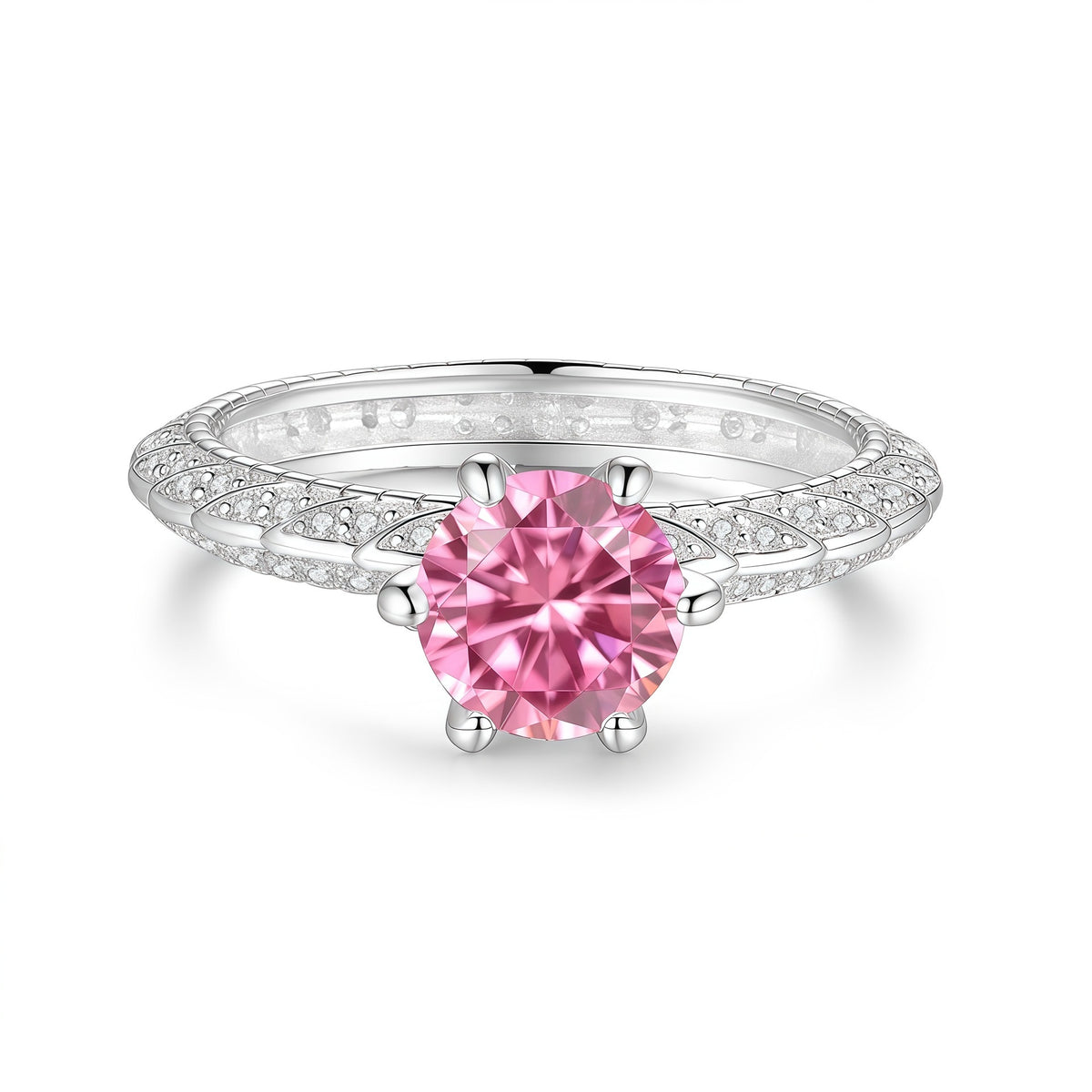 S925 Silver Six-Prong Ring with Colored Moissanite