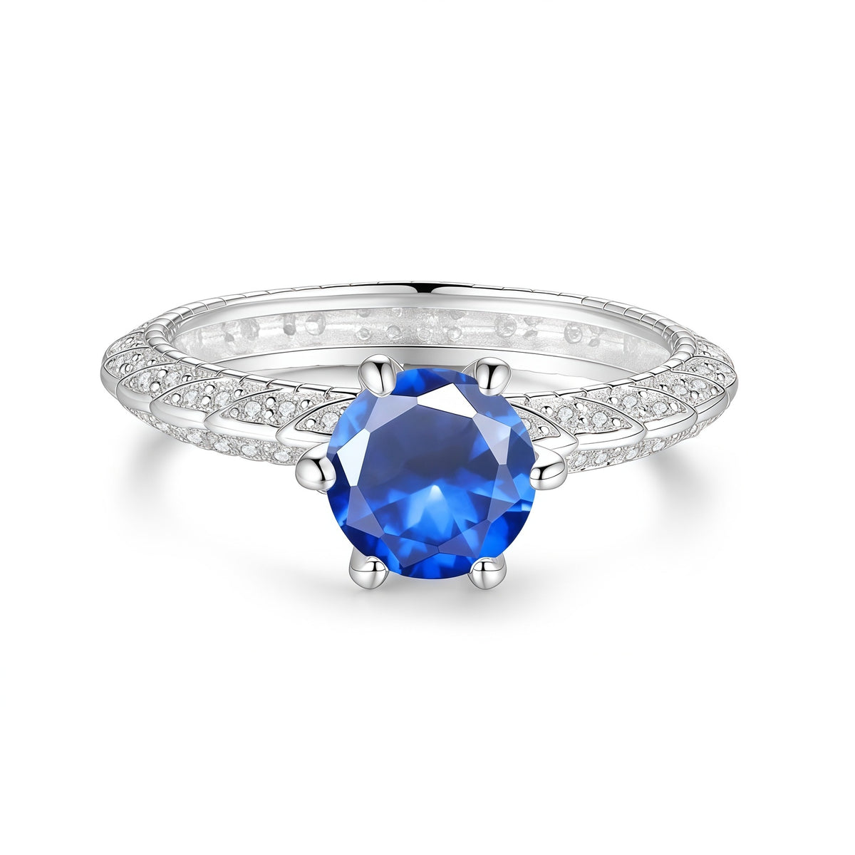 S925 Silver Six-Prong Ring with Colored Moissanite