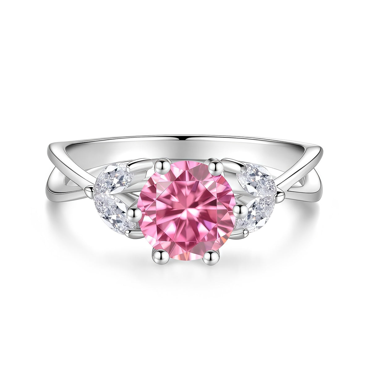 S925 Sterling Silver Six-Prong Round Colored Moissanite Ring