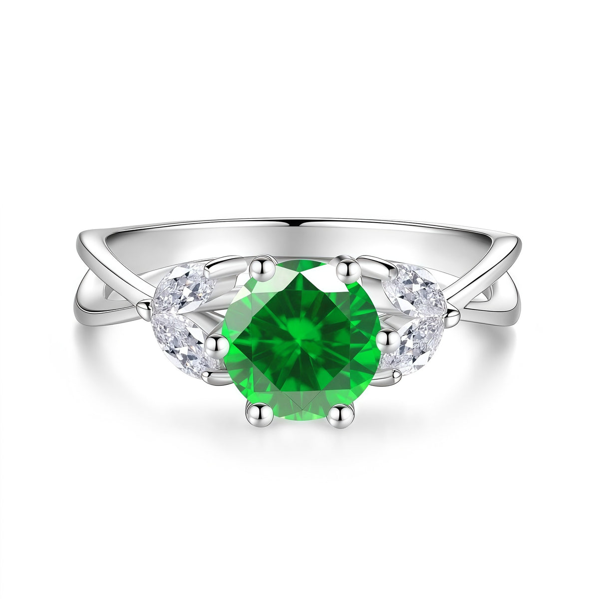 S925 Sterling Silver Six-Prong Round Colored Moissanite Ring