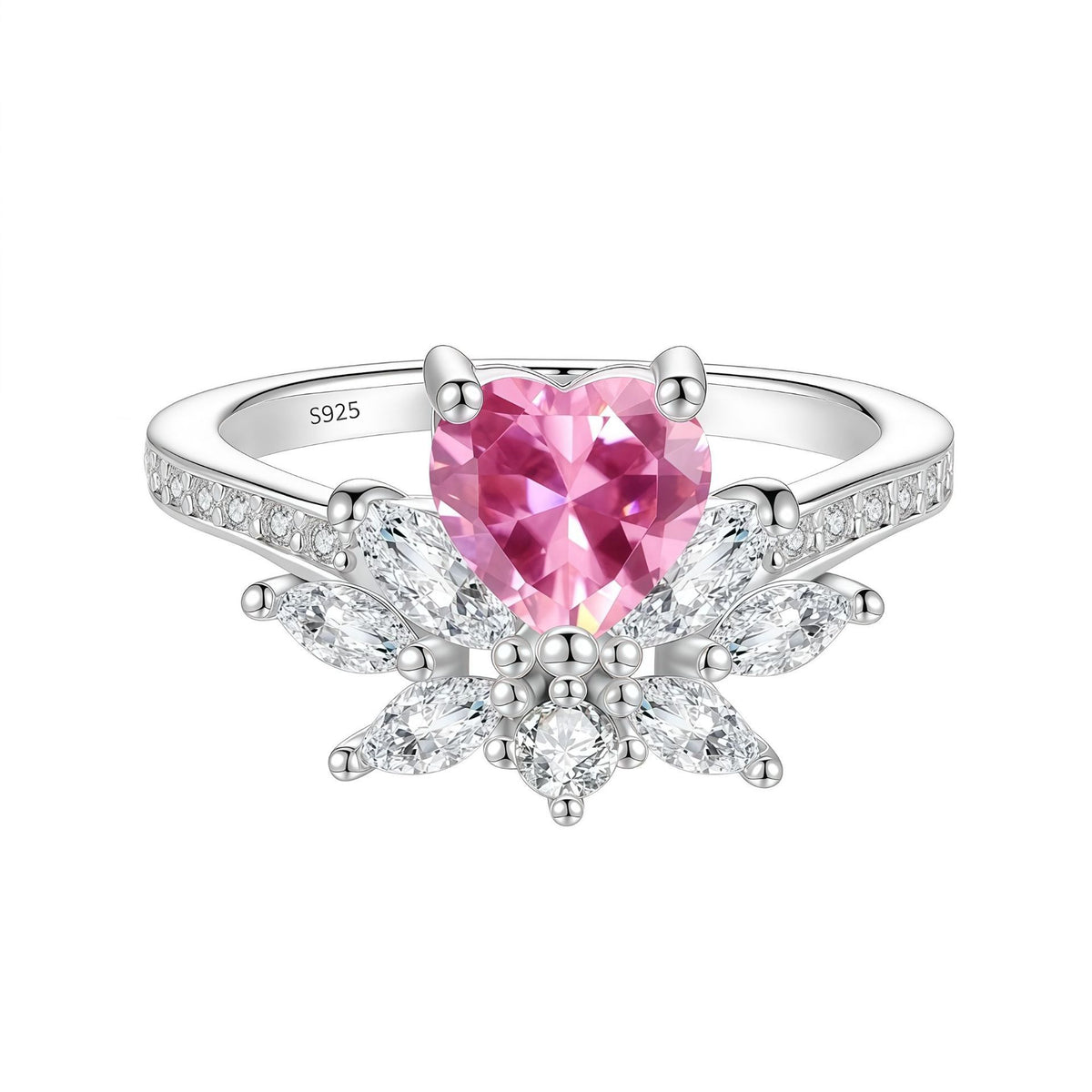 S925 Sterling Silver Six-Prong Round Colored Moissanite Ring