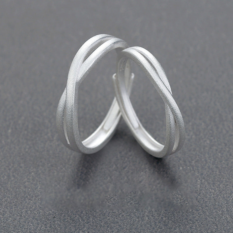 999 Silver Matte Texture Couple Ring - Silvery
