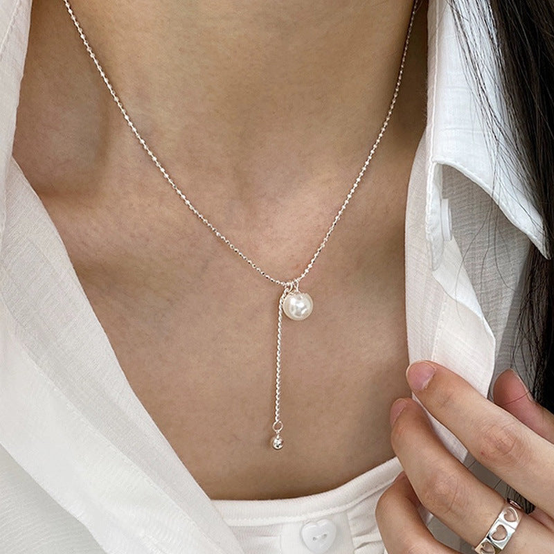 S925 Pure Silver Pearl Pendant Necklace - Silvery