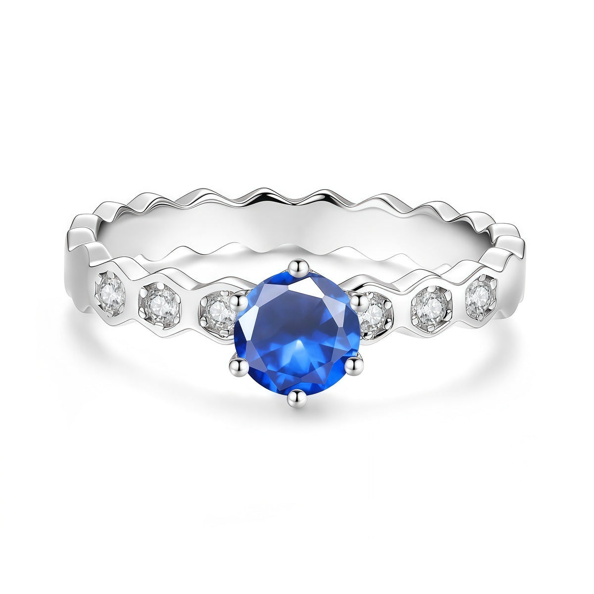 S925 Sterling Silver Moissanite Honeycomb Six-Prong Ring