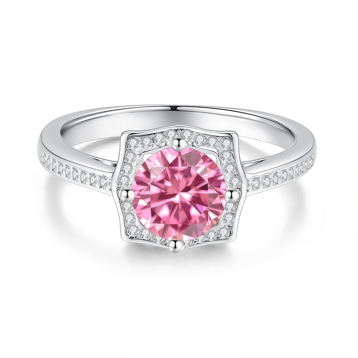 S925 Silver Ring with Square-Cut Colored Moissanite