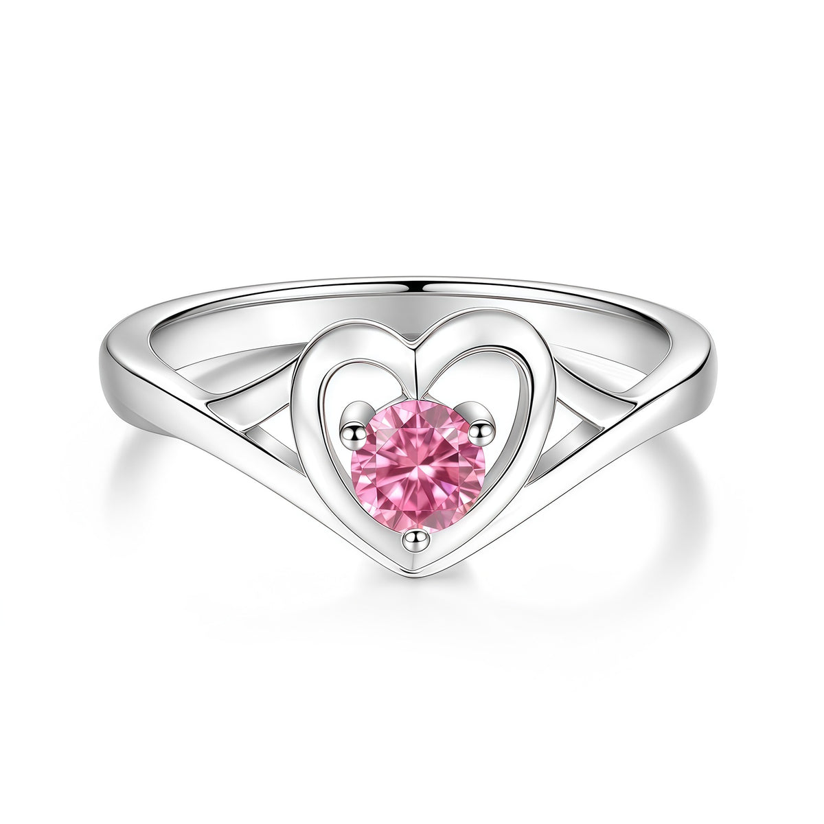 S925 Sterling Silver Heart-Shaped Colorful Moissanite Ring