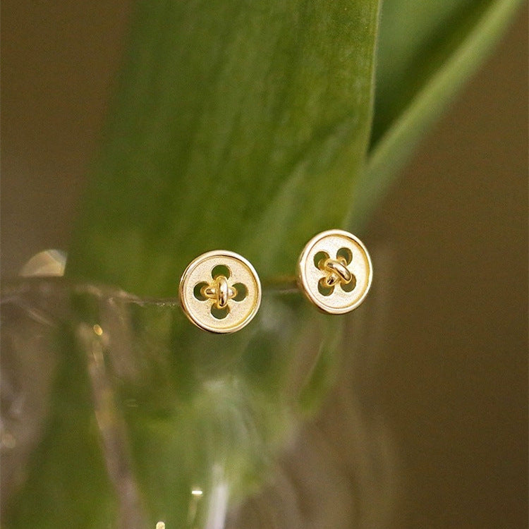 S925 silver button graphic earrings