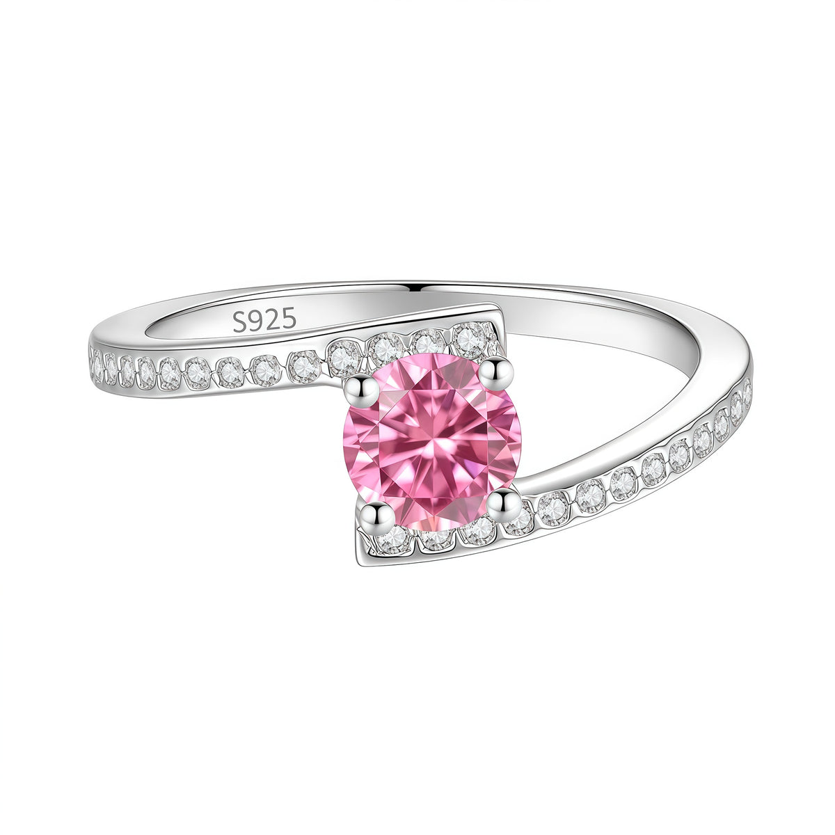 S925 Sterling Silver Four-Prong Ring with Colored Moissanite