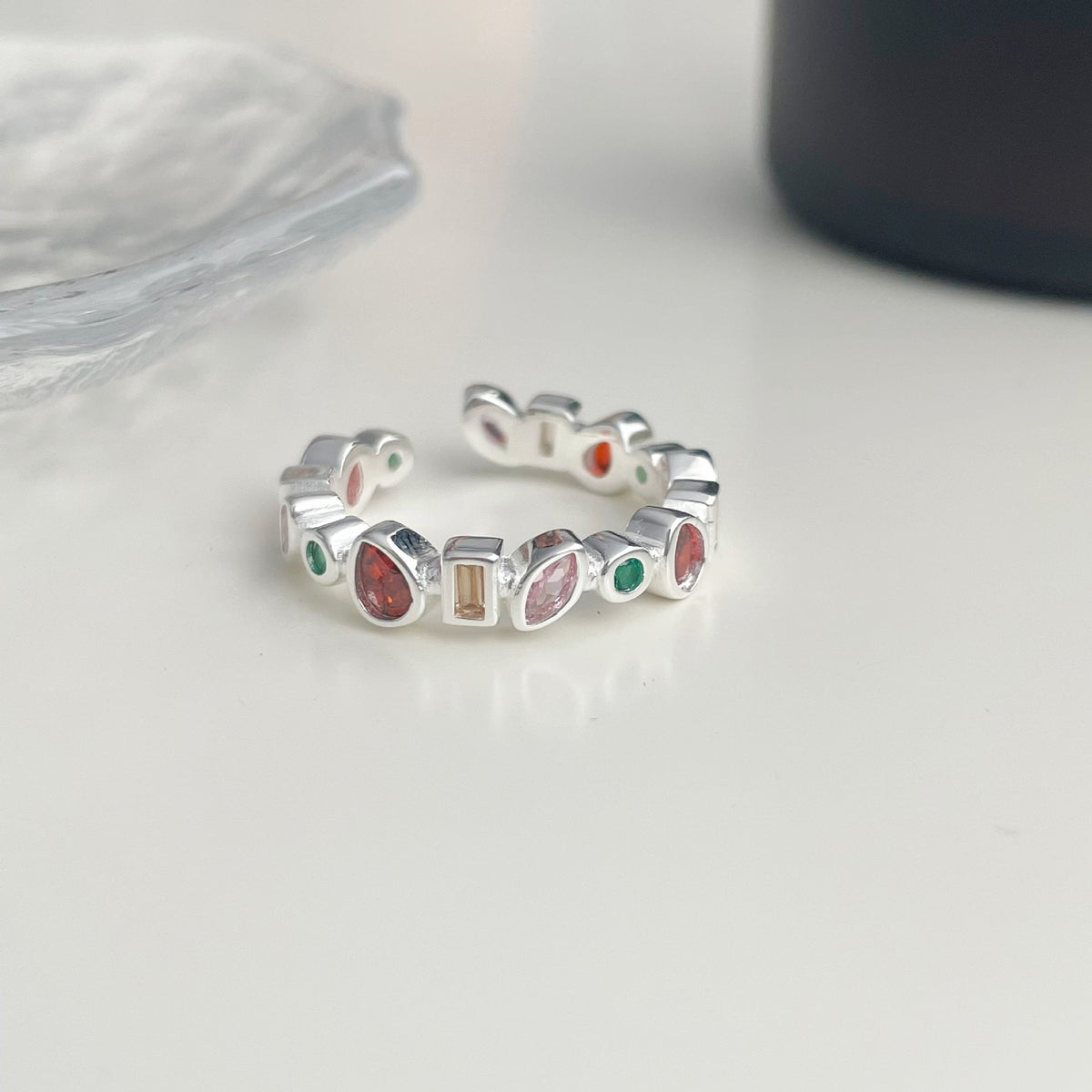 925 sterling silver irregular colored zircon ring