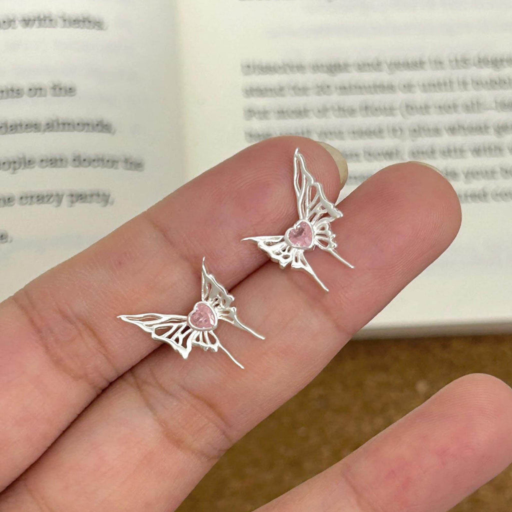 925 sterling silver butterfly shaped earrings - silvery