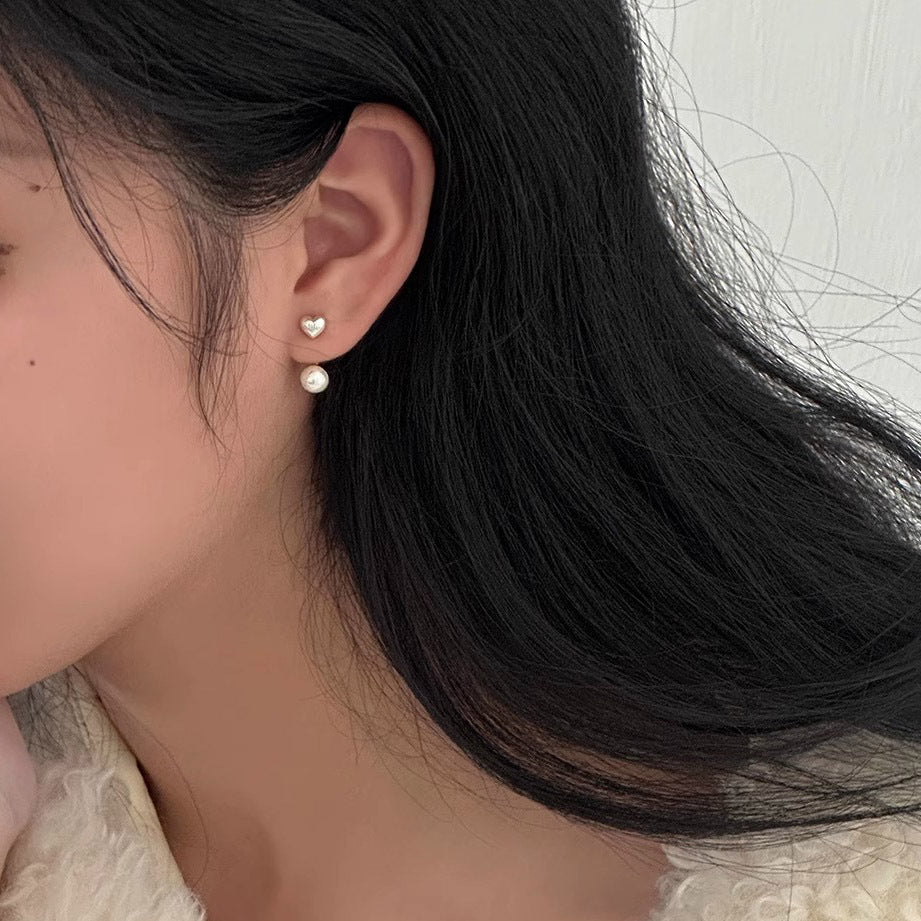 925 sterling silver heart-shaped ear studs - silvery