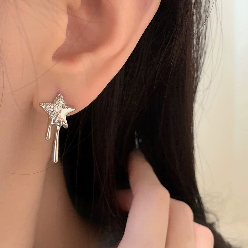 925 sterling silver star shaped earrings - silvery