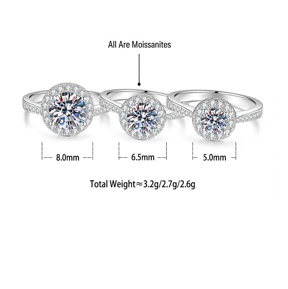 S925 Sterling Silver Round Moissanite Micro-Pave Ring