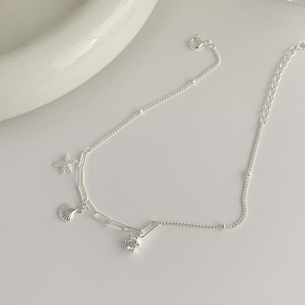 925 sterling silver starfish shell bracelet - silvery