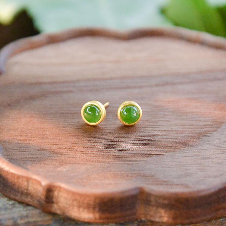 925 sterling silver jade earrings - golden