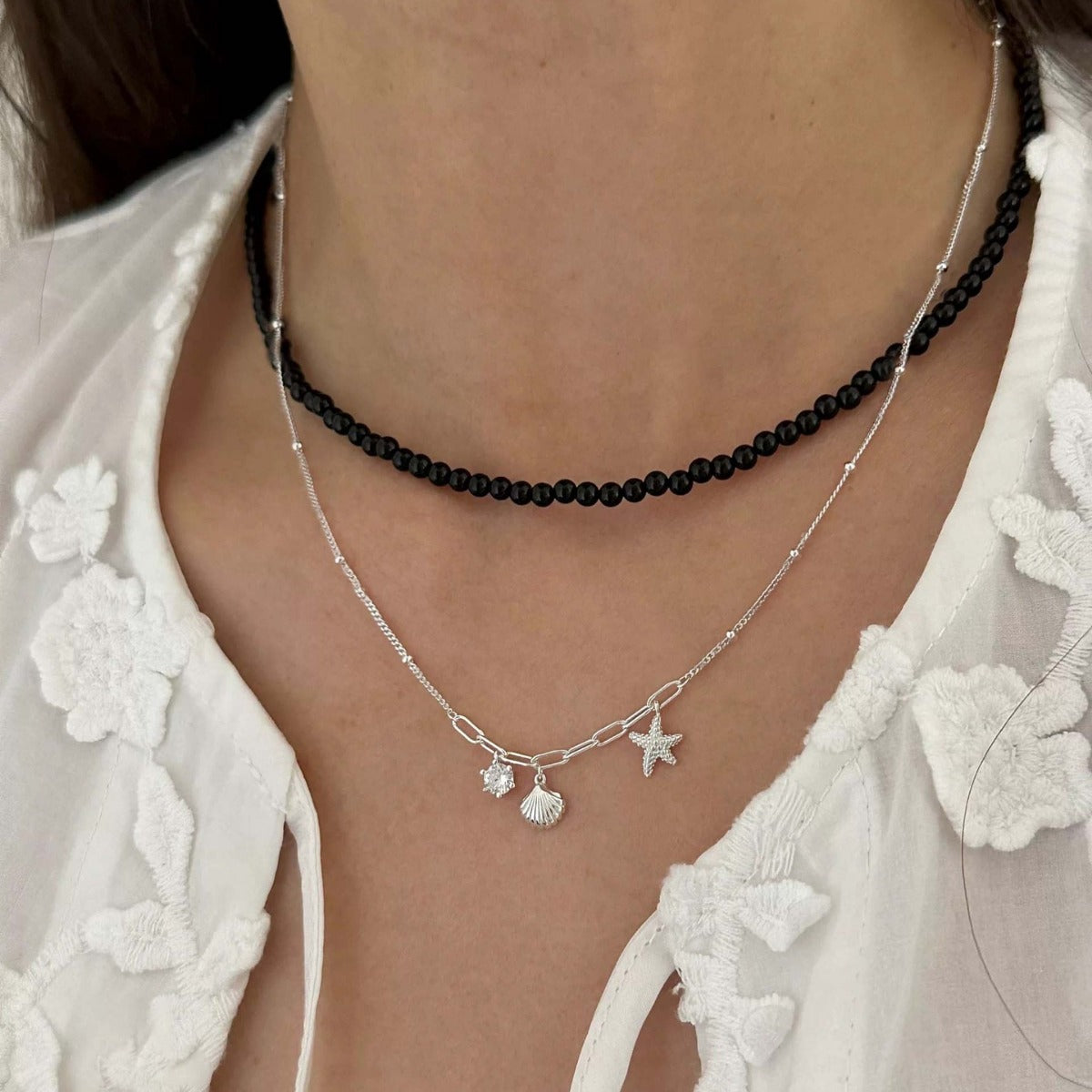 925 sterling silver starfish shell pendant necklace