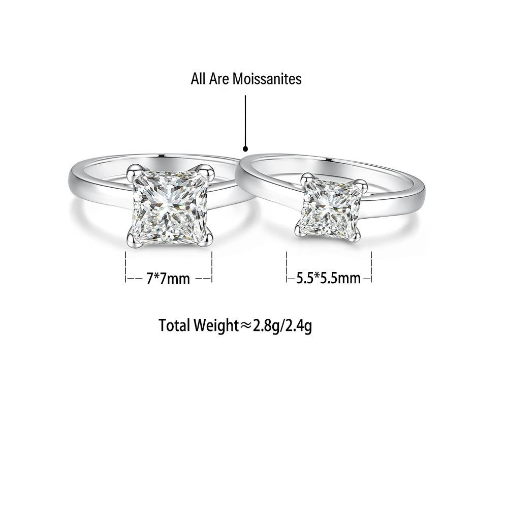 S925 Sterling Silver Square-Cut Moissanite Ring