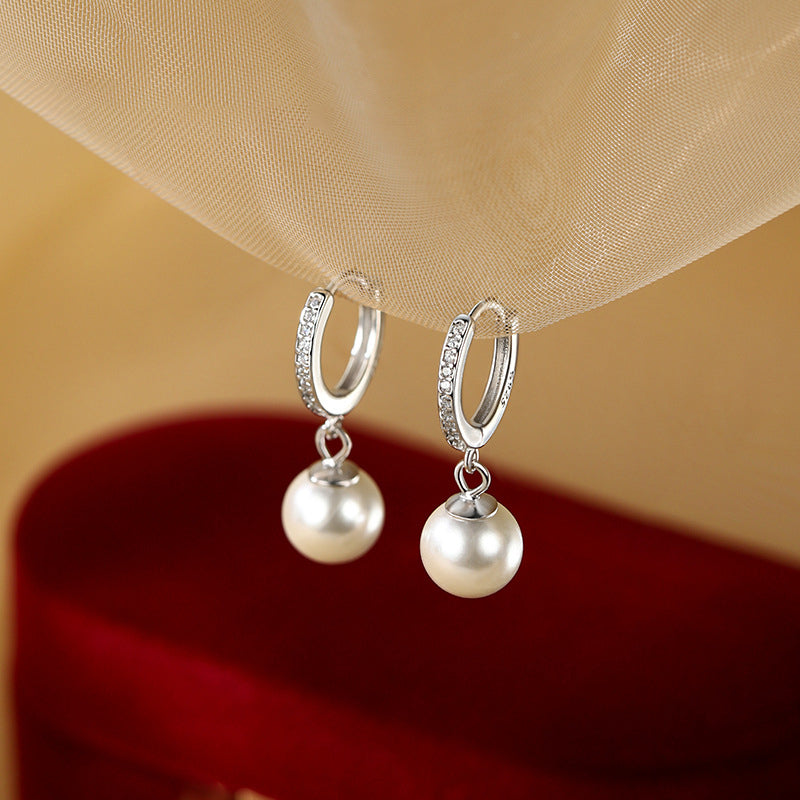 925 sterling silver imitation pearl ear buckle - silvery