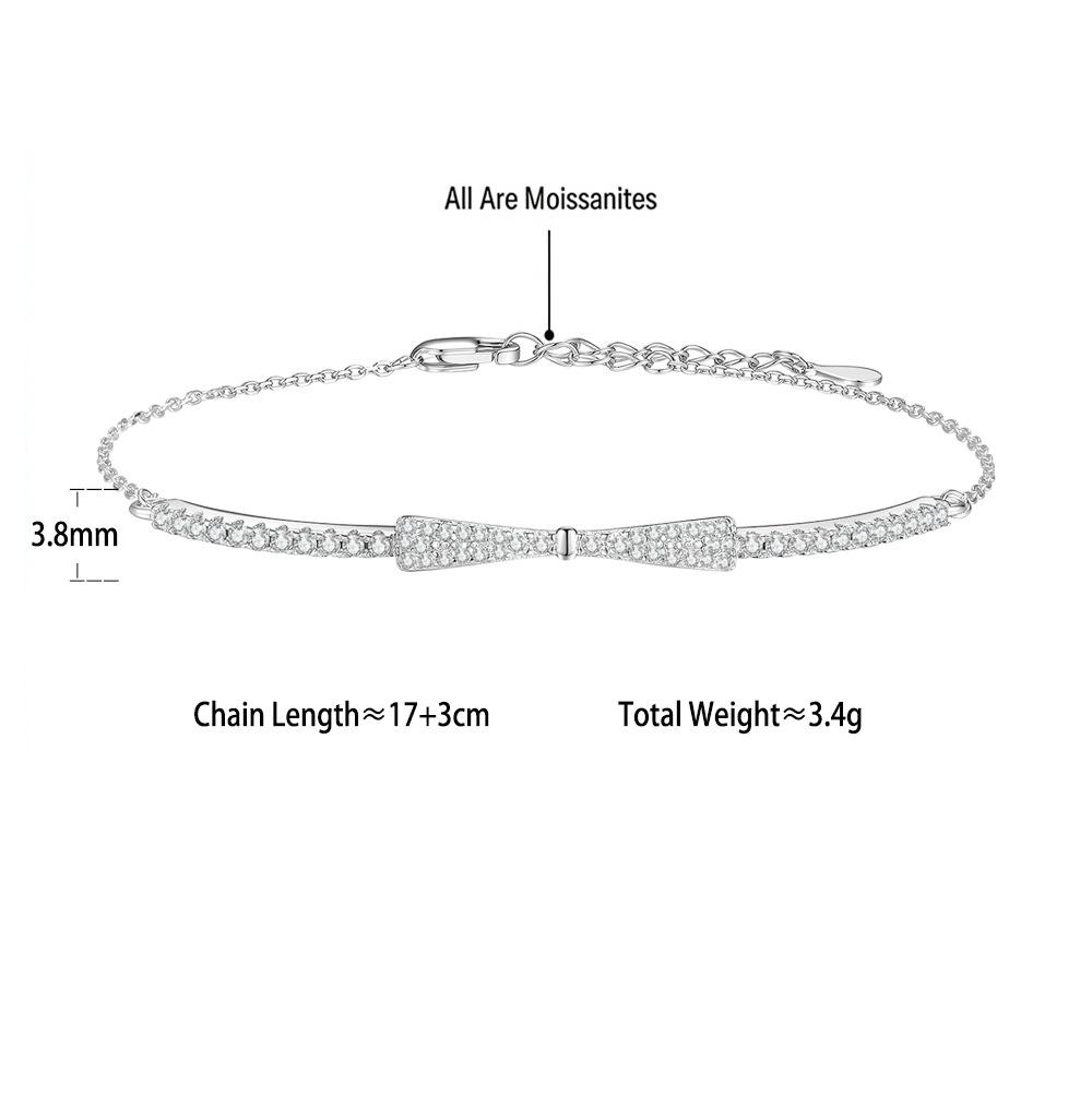 S925 Silver Micro-Pave Moissanite Bow Bracelet