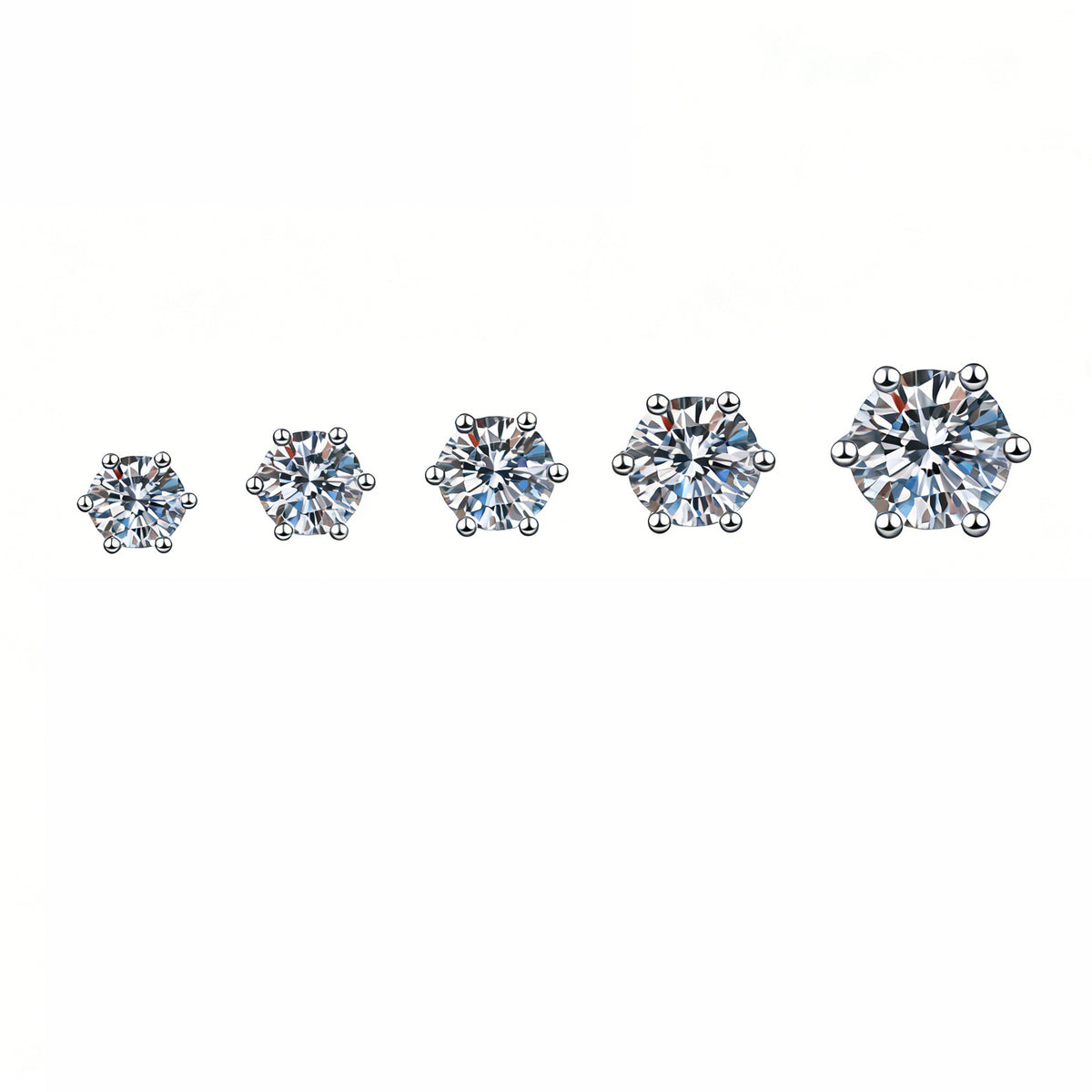 S925 Sterling Silver Moissanite Stud Earrings (6-Prong & 4-Prong)