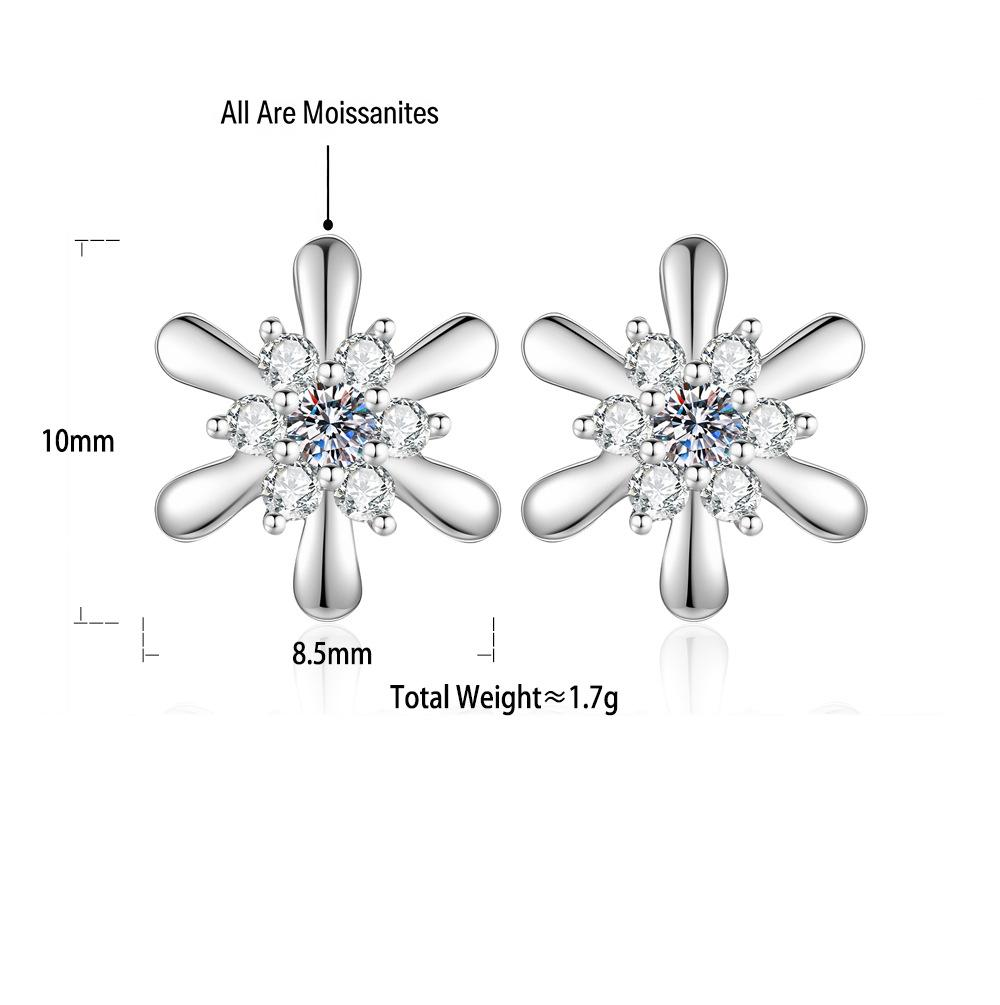 S925 Sterling Silver Metal Petal Moissanite Stud Earrings