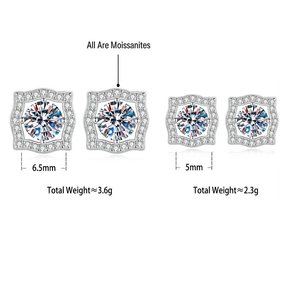 S925 Sterling Silver Square Moissanite Stud Earrings with "Starry Sky" Faceting