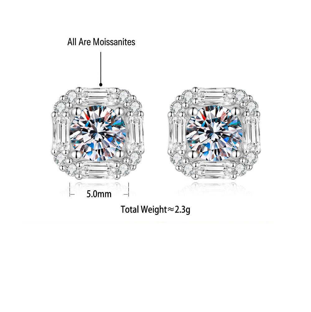 S925 Sterling Silver Square Moissanite Earrings