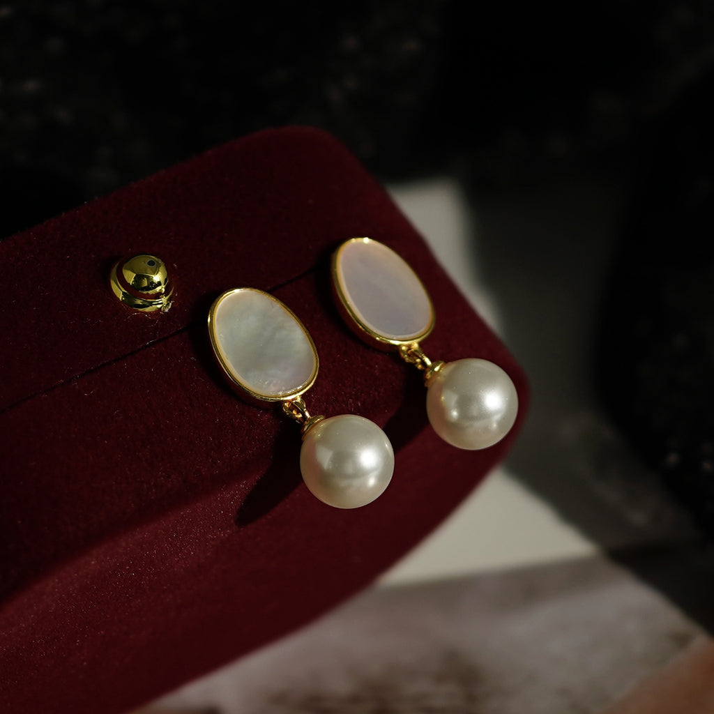 925 sterling silver pearl pendant earrings - golden