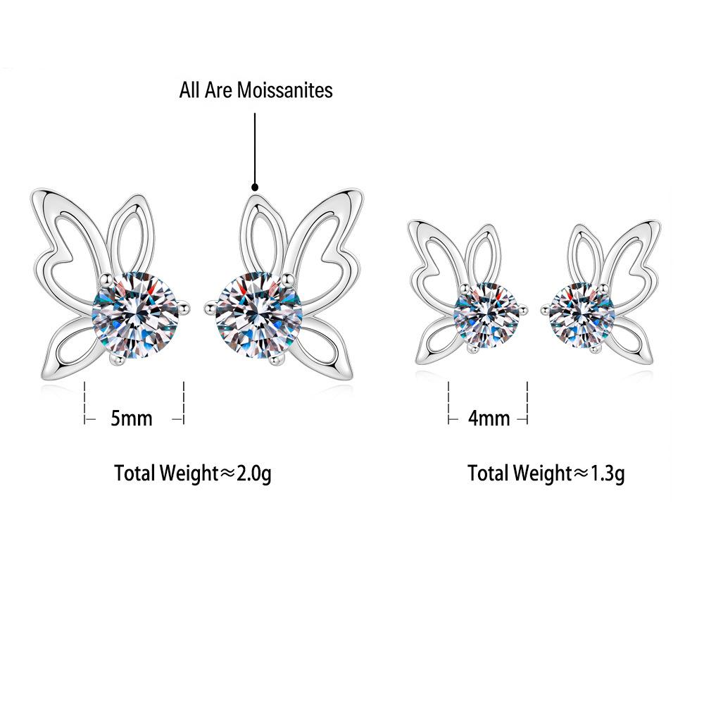 S925 Sterling Silver Moissanite Butterfly Stud Earrings