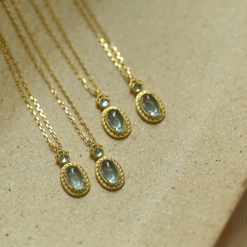 925 sterling silver aquamarine pendant necklace - golden