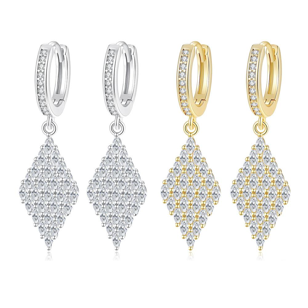 S925 Sterling Silver Marquise Moissanite Diamond-Shaped Earrings