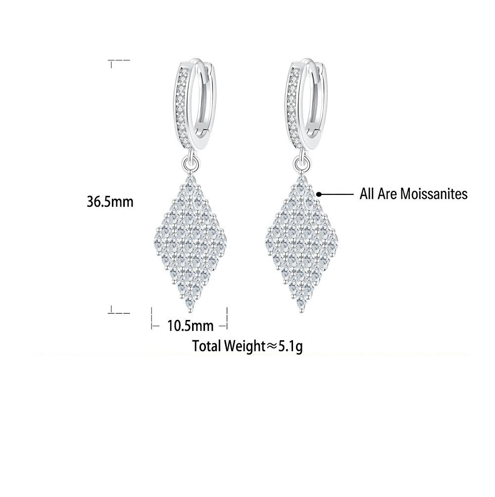 S925 Sterling Silver Marquise Moissanite Diamond-Shaped Earrings