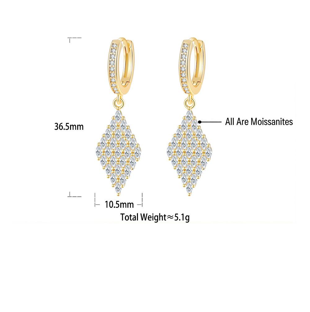 S925 Sterling Silver Marquise Moissanite Diamond-Shaped Earrings