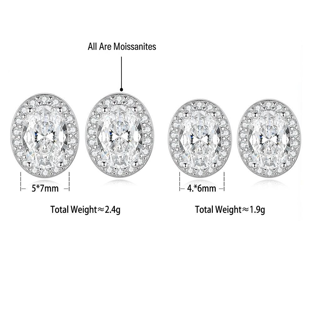 S925 Sterling Silver Oval Moissanite Stud Earrings
