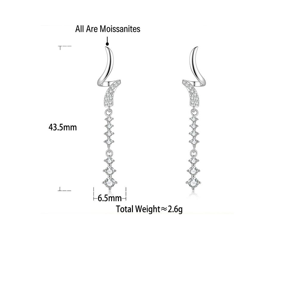 S925 Sterling Silver Long Moissanite Stud Earrings