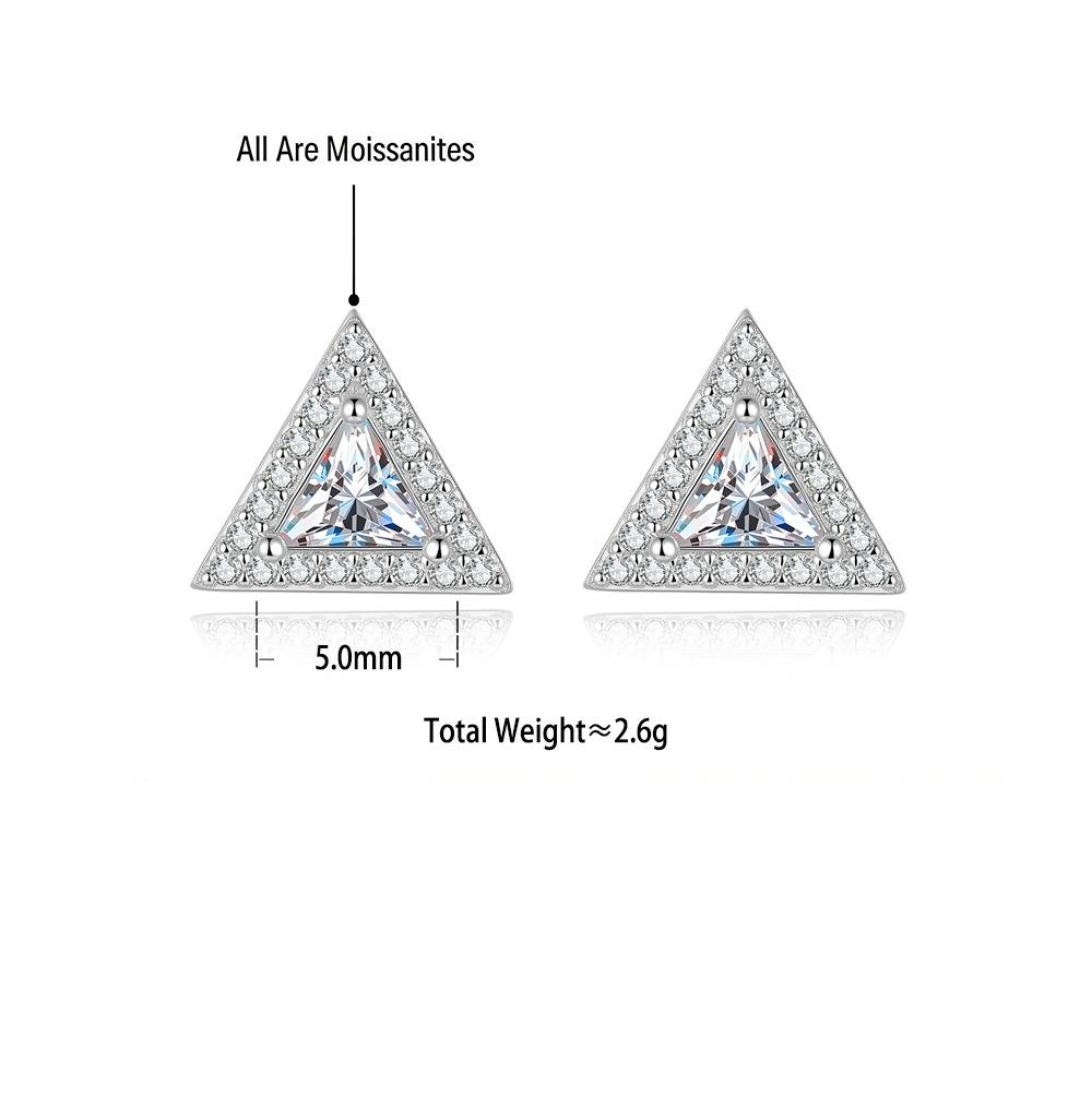 S925 Sterling Silver Ultra-Sparkly Triangular Moissanite Stud Earrings