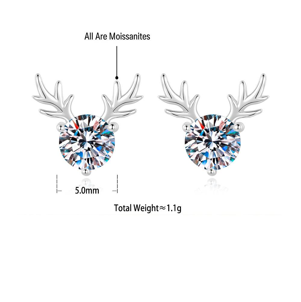 S925 Sterling Silver "Always With You" Reindeer Antler Moissanite Stud Earrings
