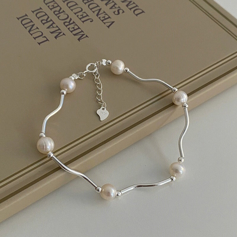 925 sterling silver freshwater pearl bracelet - silvery