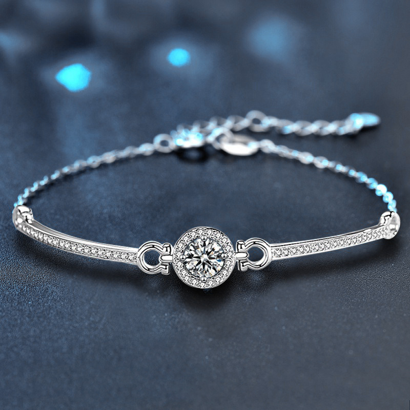 925 Sterling Silver Round Bezel-Set Moissanite Bracelet