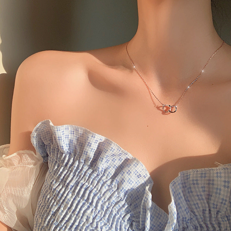 S925 sterling silver irregular double ring necklace