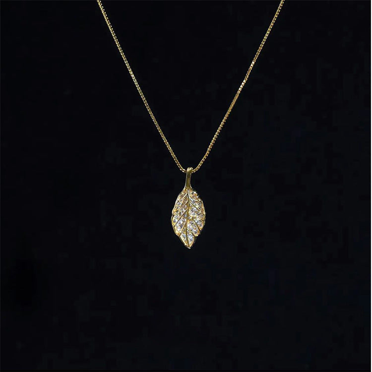 925 sterling silver leaf shaped pendant necklace - golden