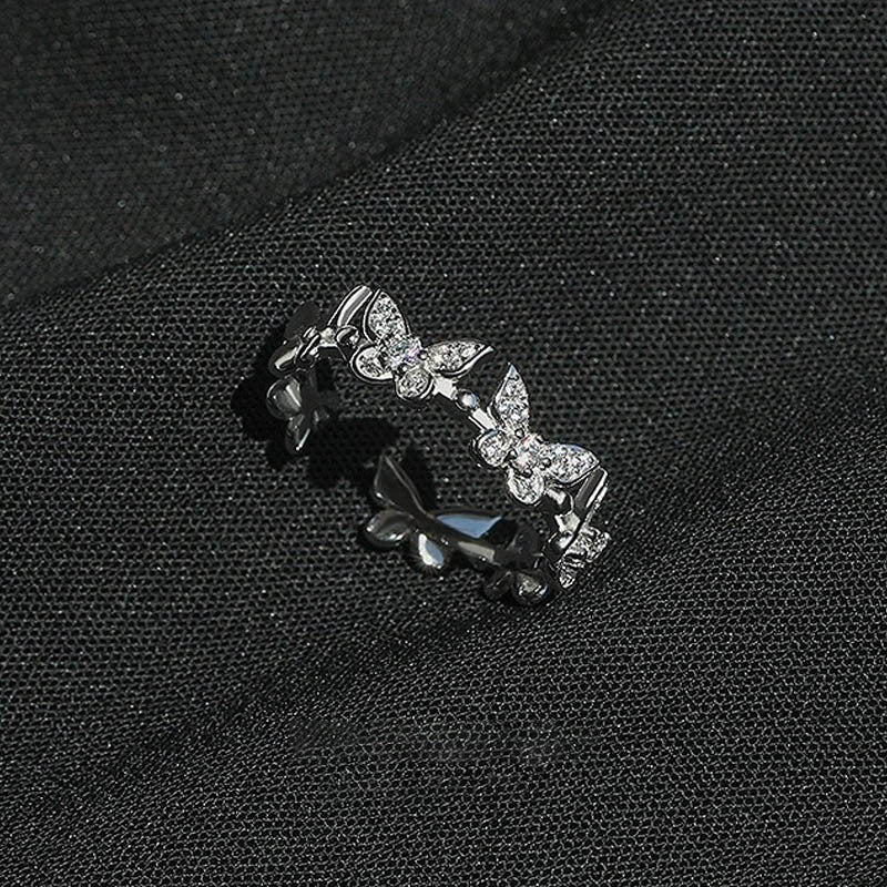 925 sterling silver butterfly set sparkling zirconium ring - silvery