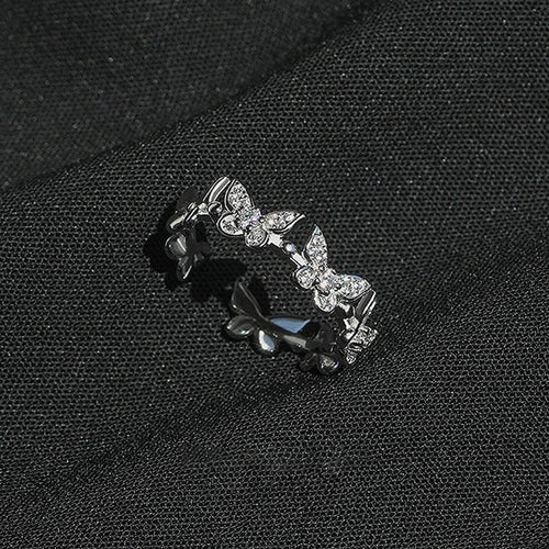 925 sterling silver butterfly set sparkling zirconium ring - silvery